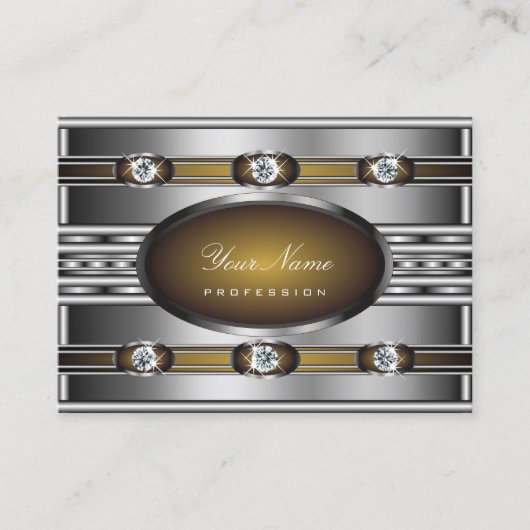 Elegantes Silber mit braunen Imitaten Rhinestones Visitenkarte (Vorderseite)