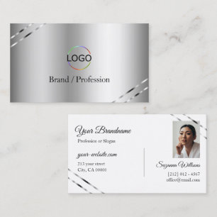 Elegantes Silber mit schimmernden Linien-Logo und Visitenkarte