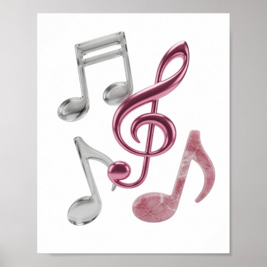 Elegantes Silber MUSIC NOTES fettes Design Poster (Vorne)