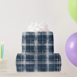 Elegantes Silber Navy Luxe Gitter Stahl Karo Muste Geschenkpapier