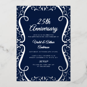 Elegantes Silber-Navy-Wirbel-Jubiläum zur 25. Hoch Folieneinladung