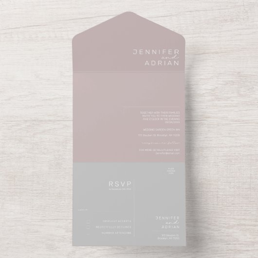 Elegantes Silber Pink Minimal Modernes Siegel und All In One Einladung (Innen Boden)