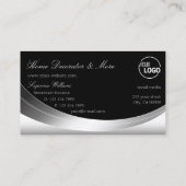 Elegantes Silber Schwarz mit glänzenden Logos Visitenkarte (Rückseite)