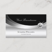 Elegantes Silber Schwarz mit glänzenden Logos Visitenkarte (Vorderseite)