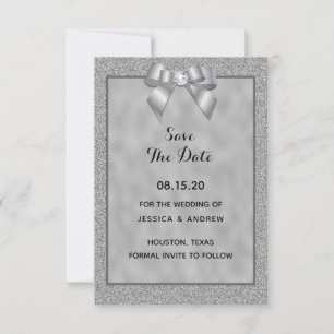 Elegantes Silber & stilvolles Glitter Hochzeit Save The Date