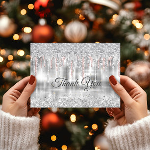 Elegantes Silber-Tropfen-Glitzer-Monogramm Dankeskarte