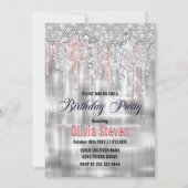 Elegantes Silber-Tropfen-Glitzer-Monogramm Einladung (Vorderseite)