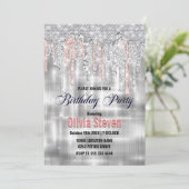 Elegantes Silber-Tropfen-Glitzer-Monogramm Einladung (Stehend Vorderseite)