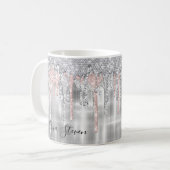 Elegantes Silber-Tropfen-Glitzer-Monogramm Kaffeetasse (Vorderseite Links)