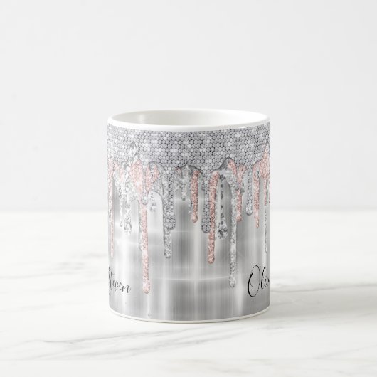 Elegantes Silber-Tropfen-Glitzer-Monogramm Kaffeetasse (Mittel)