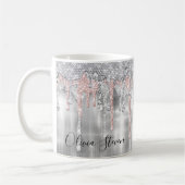 Elegantes Silber-Tropfen-Glitzer-Monogramm Kaffeetasse (Links)