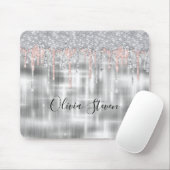 Elegantes Silber-Tropfen-Glitzer-Monogramm Mousepad (Mit Mouse)