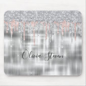 Elegantes Silber-Tropfen-Glitzer-Monogramm Mousepad (Vorne)