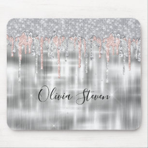 Elegantes Silber-Tropfen-Glitzer-Monogramm Mousepad