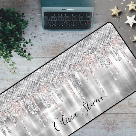 Elegantes Silber-Tropfen-Glitzer-Monogramm Schreibtischunterlage
