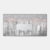 Elegantes Silber-Tropfen-Glitzer-Monogramm Schreibtischunterlage (Tastatur & Maus)