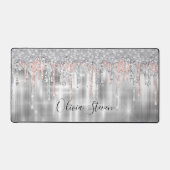 Elegantes Silber-Tropfen-Glitzer-Monogramm Schreibtischunterlage (Vorderseite)