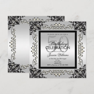 Elegantes Silber u. der 50. Geburtstag der Einladung