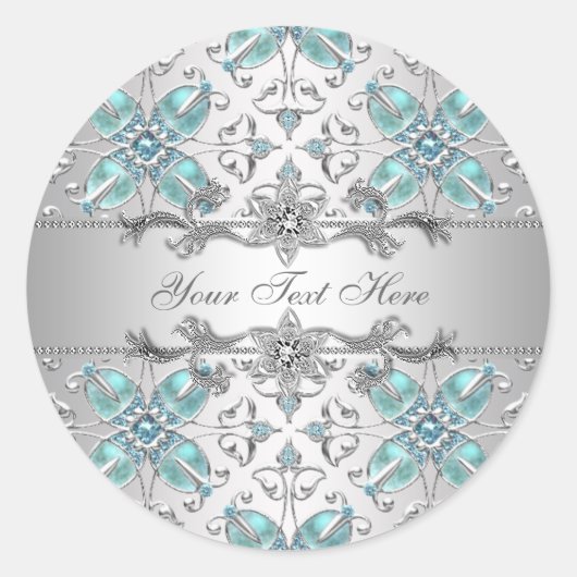 Elegantes Silber und Aquamarine Blue Stickers (Vorderseite)
