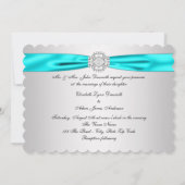 Elegantes Silber und Aquamarines Blue Lace Wedding Einladung (Rückseite)