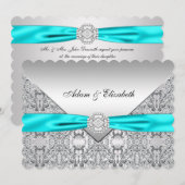 Elegantes Silber und Aquamarines Blue Lace Wedding Einladung (Vorne/Hinten)