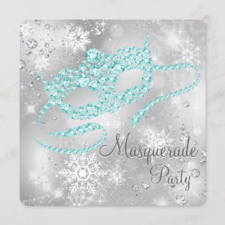 Elegantes Silber und Aquamarines Blue Masquerade P Einladung