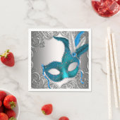 Elegantes Silber und Aquamarines Blue Masquerade P Serviette (Beispiel)