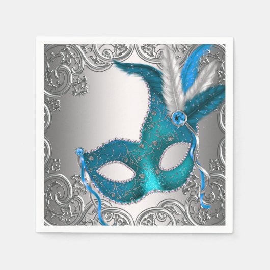 Elegantes Silber und Aquamarines Blue Masquerade P Serviette (Vorderseite)