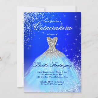 Elegantes Silber und blaues Quinceanera Einladung