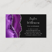 Elegantes Silber und dunkles Lila Agate Visitenkarte (Rückseite)