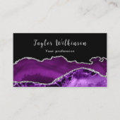 Elegantes Silber und dunkles Lila Agate Visitenkarte (Vorderseite)