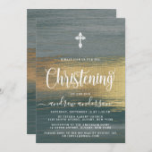 Elegantes Silber und Gold Boy Christening Einladung (Vorne/Hinten)