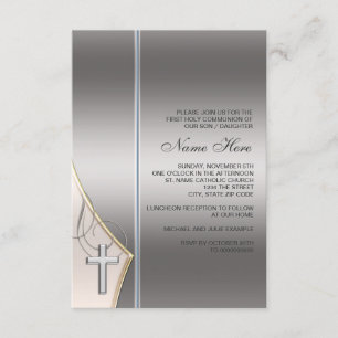 Elegantes Silber und Gold Erstkommunion Einladung