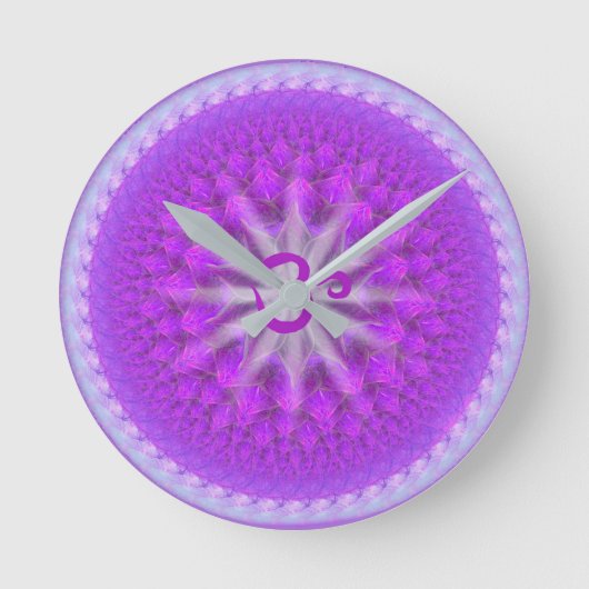 Elegantes Silber und lila Krone chakra Zeit Runde Wanduhr (Vorderseite)