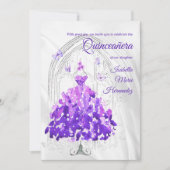 Elegantes Silber und Lila Schmetterlinge Quinceañe Einladung (Vorderseite)