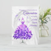 Elegantes Silber und Lila Schmetterlinge Quinceañe Einladung (Stehend Vorderseite)