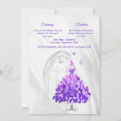 Elegantes Silber und Lila Schmetterlinge Quinceañe Einladung (Rückseite)