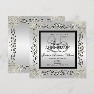 Elegantes Silber und Schwarz zum 25. Hochzeitstag Einladung
