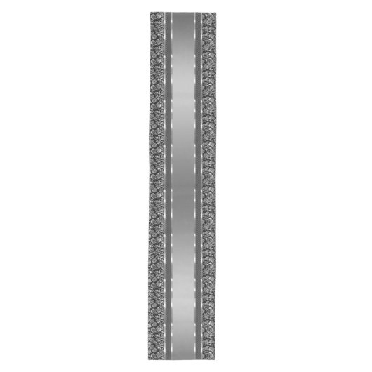 Elegantes Silber und schwarze Damasken und Streife Mittelgroßer Tischläufer (Vorderseite)