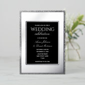Elegantes Silber und Schwarze Hochzeit Folieneinladung (Stehend vorne)