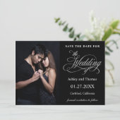 Elegantes Silber und Schwarzes Foto Save the Date (Stehend Vorderseite)