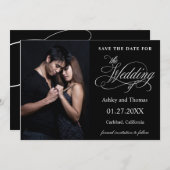 Elegantes Silber und Schwarzes Foto Save the Date (Vorne/Hinten)