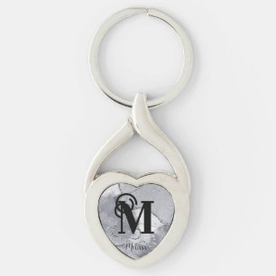 Elegantes Silber und Schwarzes Monogramm Schlüsselanhänger