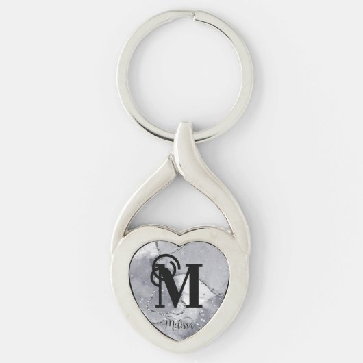 Elegantes Silber und Schwarzes Monogramm Schlüsselanhänger (Vorderseite)