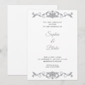 Elegantes Silber und Weiße Flora Art Deco Einladung (Vorne/Hinten)