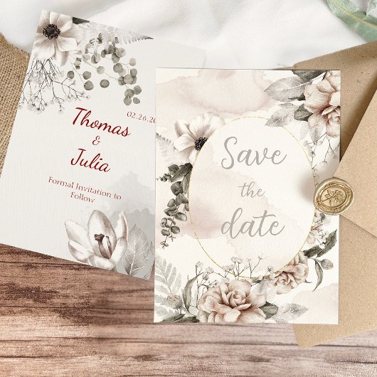 Elegantes Silber & Weiß Blumen Save The Date