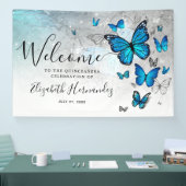 Elegantes Silberblauer Schmetterling Begrüßungs-Pa Banner (Messe)