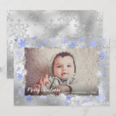 Elegantes, silberblaues Schneeflocken-Foto Feiertagskarte (Vorne/Hinten)