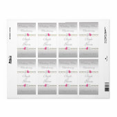 Elegantes Silberdamtel und rosa Hochzeitsweinlabel (Vorne)