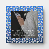 Elegantes Silberes blaues Herz Diamant Glitzer Hoc Fotoplatte (Vorderseite)